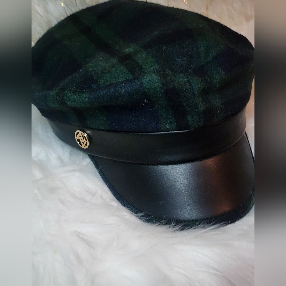 Ashley Stewart Wool Plaid Newsboy Hat-Brand New